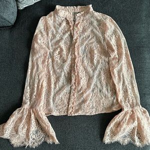 Pink Lace Coquette Bell Sleeve Top